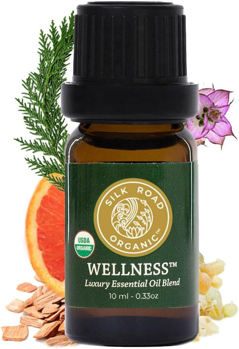 Silk Road Organic Wellness Essential Oil Vitality Blend - 100% Pure USDA Certified Frankincense, Cypress, Cedarwood, 10