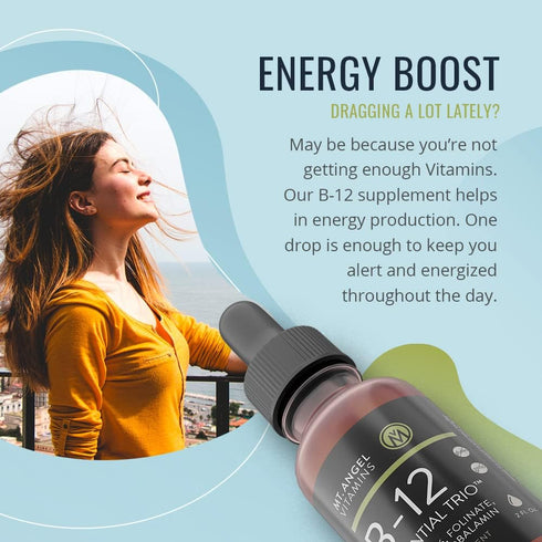 Mt. Angel Vitamins B12 Essential Trio, Vegan Sublingual Drops, Non-GMO, Made in USA