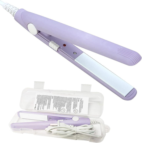 Mini Hair Straightener 2 in 1, Ceramic Tourmaline Flat Iron for Straight and Curly Hair - Purple