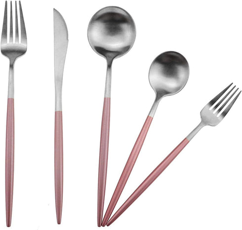 Gugrida Luxury Flatware, 5 Piece Matte Pink Handle 18/10 Stainless Steel Tableware Set for 1