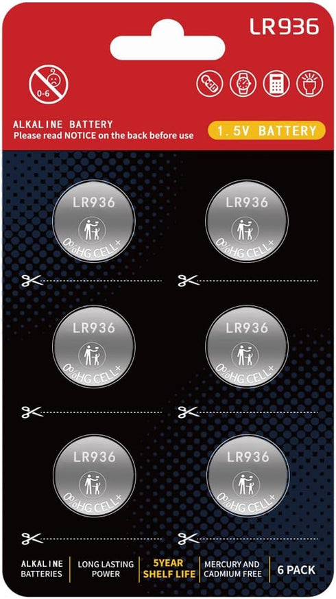 LR936 Batteries LR45 AG9 Battery 394 Watch Battery 194 1.5v Premium Alkaline Button Cell Batteries (6 Count)