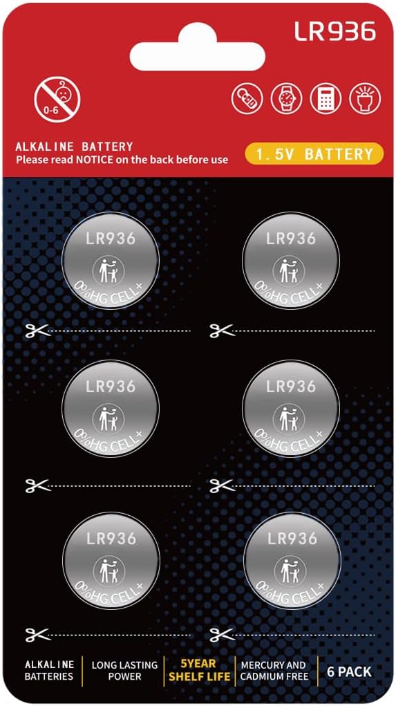 LR936 Batteries LR45 AG9 Battery 394 Watch Battery 194 1.5v Premium Alkaline Button Cell Batteries (6 Count)