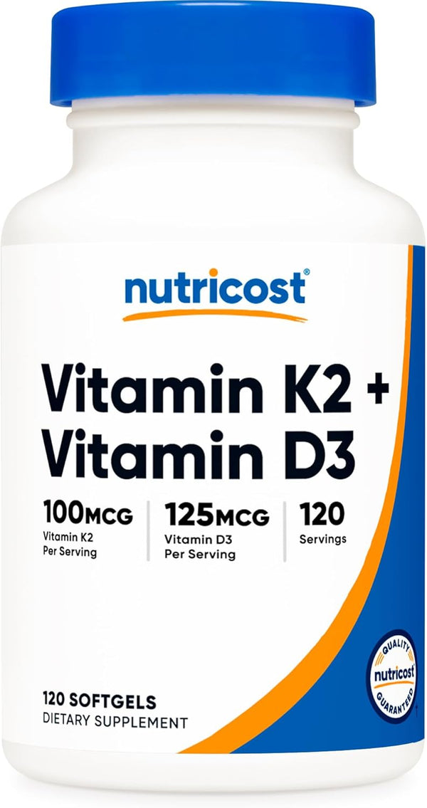 Nutricost Vitamin K2 (MK7) 100mcg + Vitamin D3 5000 IU - 120 Softgels, Gluten Free and Non-GMO