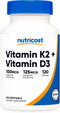 Nutricost Vitamin K2 (MK7) 100mcg + Vitamin D3 5000 IU - 120 Softgels, Gluten Free and Non-GMO