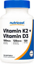 Nutricost Vitamin K2 (MK7) 100mcg + Vitamin D3 5000 IU - 120 Softgels, Gluten Free and Non-GMO