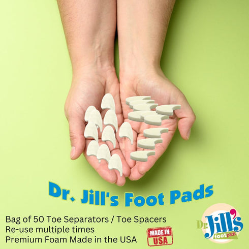 YJ44-9070, 1/4" (50 Pack) Dr. Jill's Foot Pads, Toe Separator Pad Foam with Tail