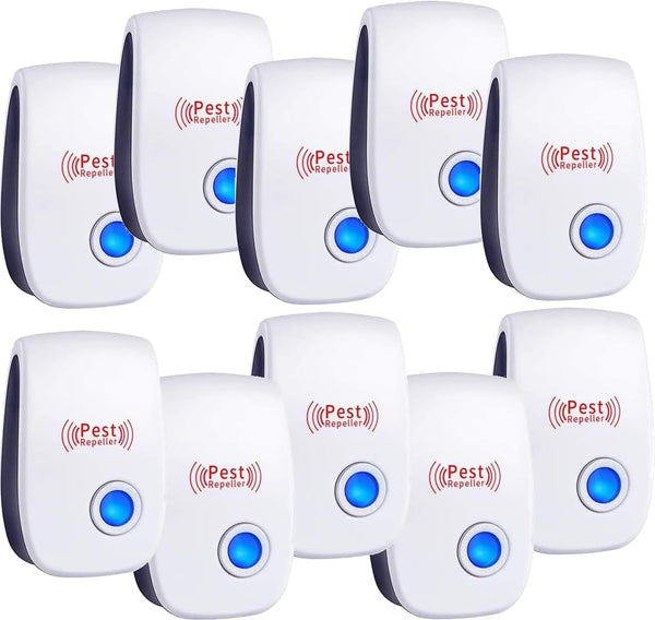 Ultrasonic Pest Repeller, Electric Insect Control Device for Indoor Use, 10 Pack for Rodents, Mosquitoes, Ants, and More