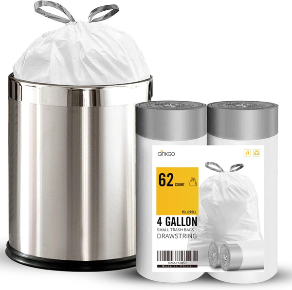 62 Counts Small Trash Bags, Drawstring, 4 Gallon Mini Garbage Bags for Bathroom, Kitchen, Bedroom, Office