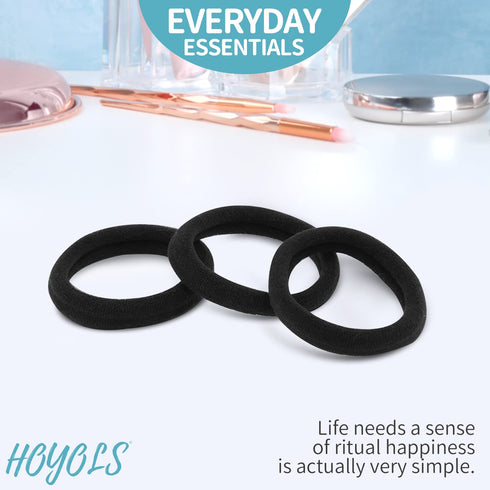 HOYOLS Cotton Hair Ties, 1.6 Inch Soft & Stretch Large Hair Bands, Nylon Fabric Ponytail Holder, 50 Pcs (Black)