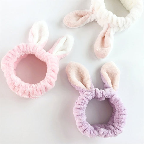 LOVEF 5Pcs Bunny Ear Cosmetic Headband Fluffy Elastic Hairband for Shower, Spa, Party, Facial Mask