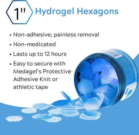 Hexagels Plus Aloe Vera Hydrogel Pads, Blister Prevention and Treatment, Instant Cooling Relief, 50ct Hexagon Pads