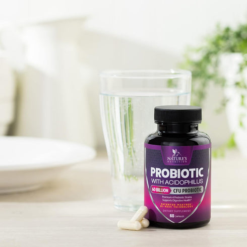 Probiotics, 60 Billion CFU per Serving, with Prebiotics for Digestive & Immune Health Support, 60 Capsules