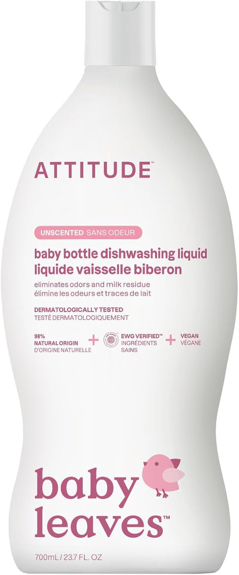 ATTITUDE Baby Dish Soap and Bottle Cleaner, EWG Verified, Vegan, Unscented, 23.7 Fl Oz, No Added Dyes or Fragrances