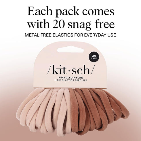 Kitsch Hair Ties No Damage - Strong, Stretchy & Snag-Free Hair Bands, Soft Nylon Ponytail Holders, Blush, 20pcs