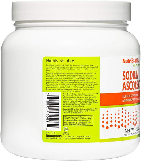 NutriBiotic Sodium Ascorbate Buffered Vitamin C Powder, 2.2 Lb - Vegan, Non-Acidic, Essential Immune Support