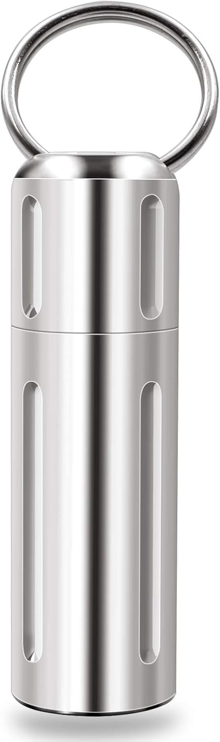 SHD Pill Holder Keychain, Titanium Waterproof Single Pill Box Container for Outdoor Travel Camping