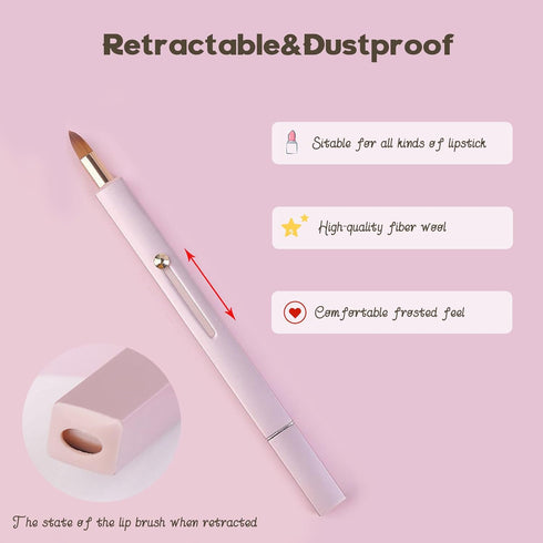 Lip Applicator Brush - 3 Pack Exquisite Professional Dustproof Retractable Lip Brush - Makeup Lipstick Lip Gloss Applicators (Pink Red Gold)