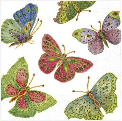 Entertaining with Caspari Ivory Jeweled Butterflies Paper Cocktail Napkins, Pack of 20