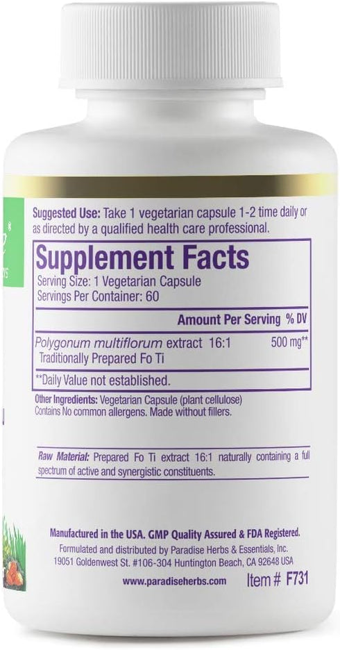 Paradise Herbs Fo-Ti He Shou Wu Root Extract, 60 Vegetarian Capsules, Premium 16:1 Extract
