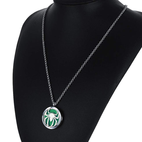 Essential Oil Diffuser Necklace - Aromatherapy Stainless Steel Spider Pattern Locket Jewelry Set for Women Men Teen
