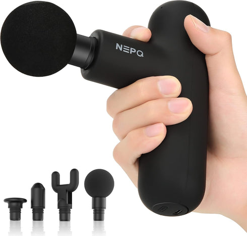 Mini Massage Gun, Powerful Fascial Gun Portable Deep Tissue Percussion Muscle Massager for Pain Relief with 4 Heads