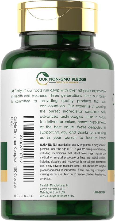 Carlyle Ceylon Cinnamon Complex with Gymnema and Mulberry | 150 Capsules - Non-GMO, Gluten Free Supplement