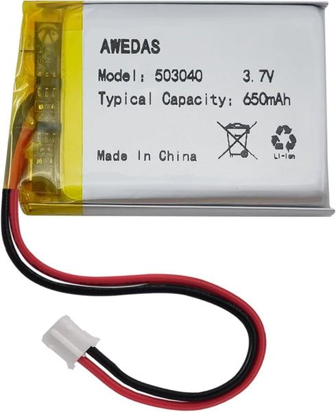 (2 Pack) 503040 Battery 3.7v 650mAh Lipo Battery, Compatible Replacement for Multiple Devices with JST Connector