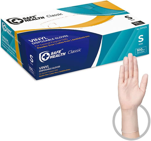 Safe Health Vinyl Disposable Gloves, Food Grade, Latex Free, Powder Free, Clear, 3 Mil for Housework and Cleaning