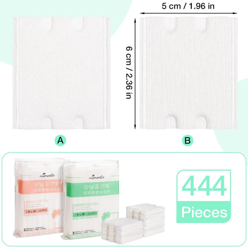 Noverlife 444PCS Makeup Cotton Pads, Natural Premium Square Cotton Puff for Gentle Makeup Removal