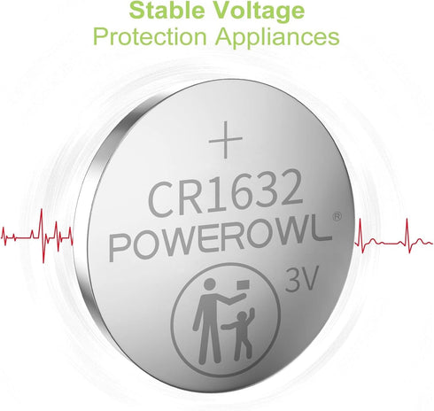 POWEROWL CR1632 (15-Pack) 1632 3v 10 High Capacity Battery CR Lithium Batteries, Years Leak-Free