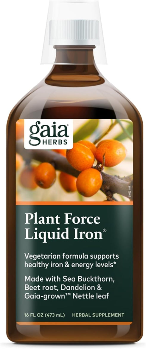 Gaia Herbs Plant Force Liquid Iron - Vegetarian Supplement for Healthy Iron & Energy Levels, 16 Fl Oz
