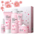 Sakura Skincare Gift Set, Daily Care Travel Kit with Cleanser, Toner, Serum, Eye Cream, and Face Cream for Women (5pcs)
