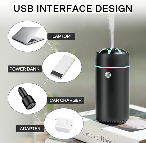 Car Humidifier Diffuser for Essential Oils, USB Cool Mist Air Freshener for Car, Home, Office, Bedroom (Black)