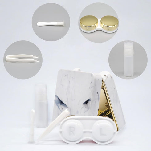 Contact Lens Case, Portable Cute Eye Contacts Colored Lenses Applicator Remover Tool Kit with Mirror Solution Bottle for Travel Daily Outdoor (Square, Gold)