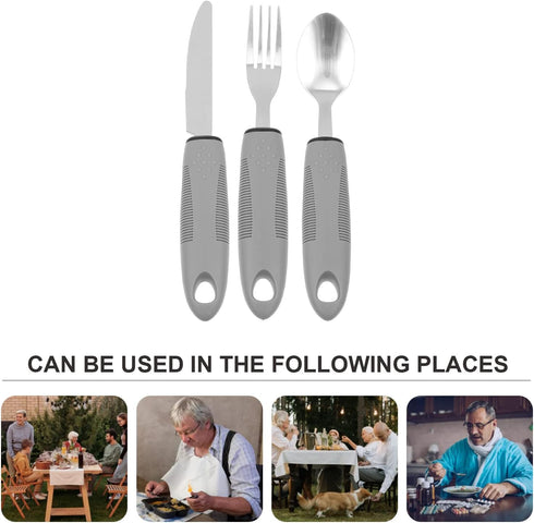 3Pcs Adaptive Utensils Set for Elderly: Weighted & Handicapped, Easy Grip Stainless Steel