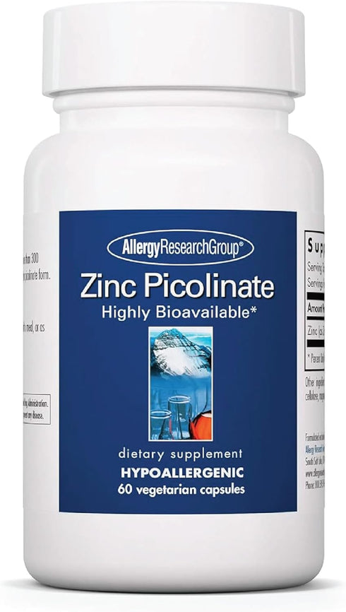 Allergy Research Group Zinc Picolinate Supplement - Hypoallergenic, Vegetarian Capsules, 60 Count