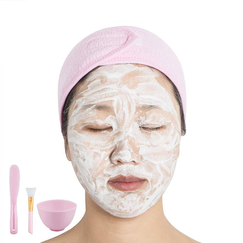 Sonku Facemask Mixing Bowl Set - Silicone DIY Face Mask Tool Kit with Bowl, Brush, Spatula, Measuring Tools, Pink