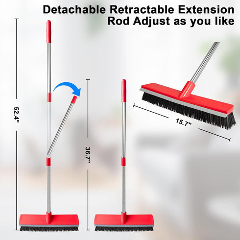 Loulicia 15.7 Inch 2 1 52.4 inch Floor Scrub Brush Removable Stainless Steel Handle in Scrape Brush Stiff Bristle