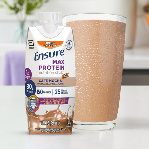 Ensure Max Protein Café Mocha Shake - Meal Supplement Shake, Ready to Drink, 30g Protein, 1g Sugar, 4g Fiber, 11 fl oz