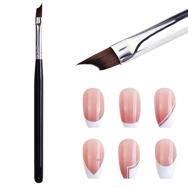 Oblique Head French Tip Nail Brush, Black Handle UV Gel Acrylic Painting Drawing Pen, Pack of 1