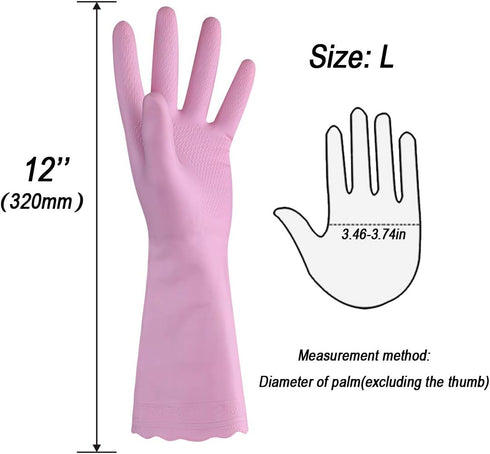 HSL Household Cleaning Gloves - Reusable Kitchen Dishwashing Gloves, Latex Free, Cotton Lining, Waterproof, Non-Slip