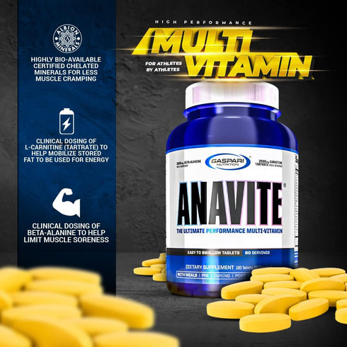 Gaspari Nutrition Anavite Sports Multi-Vitamin with Amino Acids, 180 Tablets