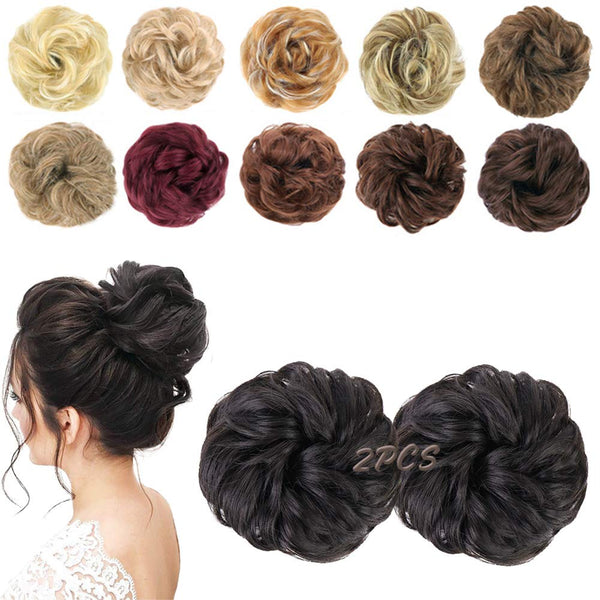 MORICA 2PCS Messy Bun Hair Piece, Fake Hair Messy Bun Scrunchies for Thin Hair, Curly Wavy Synthetic Chignon Ponytail
