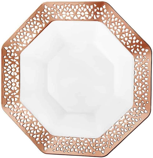 Lacetagon Rose Gold Premium Plastic Octagonal Dessert Bowl - 5 oz. (Pack of 10) Perfect for Parties, Weddings, Events
