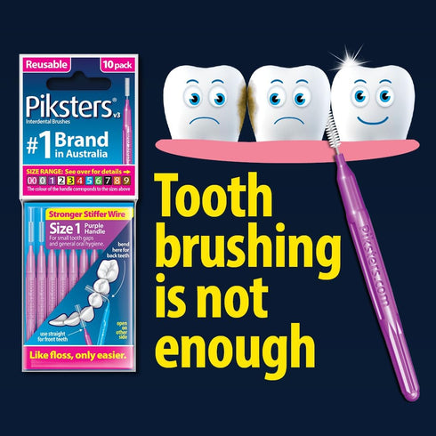 Piksters Interdental Brushes, Size 1, 40 pk, Safe for Braces, Gum Soft Bristles for Plaque Removal, Tight Gaps