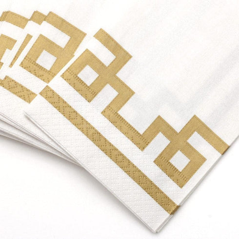 Packs 15 Caspari Rive Gauche Paper Guest Towel Napkins in Gold & White - Two
