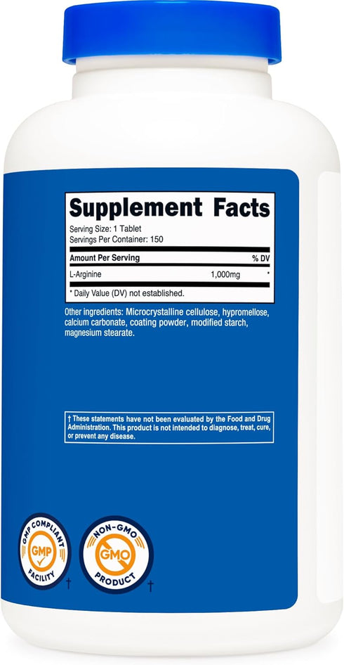 Nutricost L-Arginine 1000mg Amino Acid Tablets - 150 Tablets