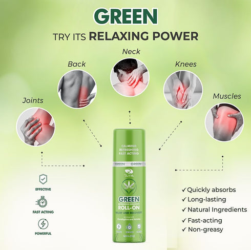 Ross D’Elen Green Menthol Relief and Recovery Roll-On for Pain Relief