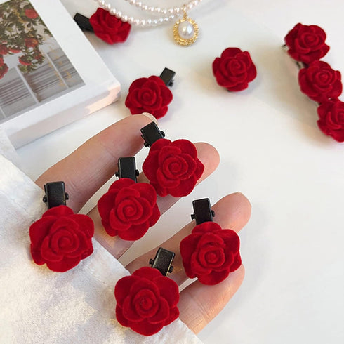 Red Mini Rose Hair Clip for Women, Flower Hair Barrettes Headpiece, Vintage Bridal Hair Pins for Girls
