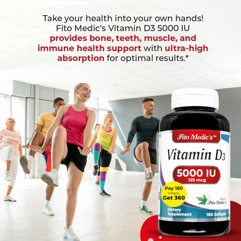 FITO MEDIC'S Lab - Vitamin d - 5000 IU of - vitamin d3-360 Softgels - vitamin d3 5000 iu - for Bone, Teeth, Muscle and Immune Health Support, Ultra high Absorption, vitamina d3.